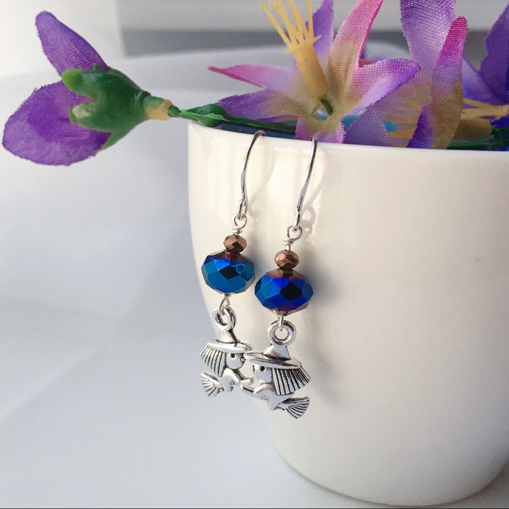 🌹SALE🌹Silver Witch and Blue Crystal Earrings